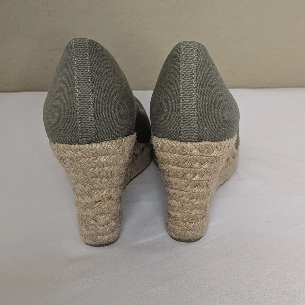 J. Crew Olive Green Canvas Espadrille Wedge‎ Heels Women's 9 Boho Coastal Work